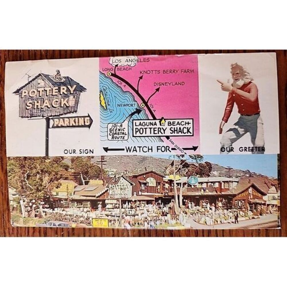 Vintage postcard - THE POTTERY SHACK , 1212 S COAST HWY. LAGUNA BEACH CA.